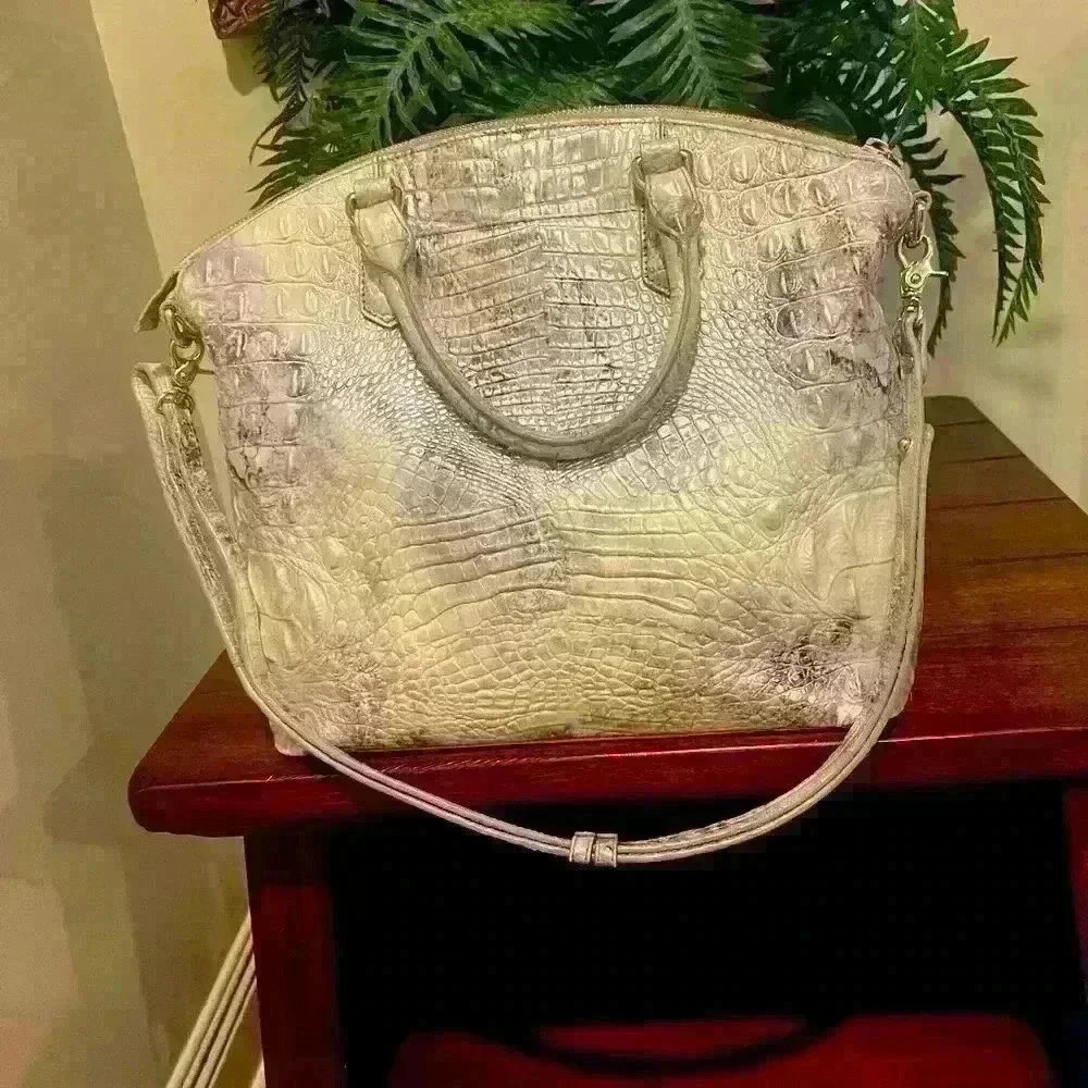 Brahmin Melbourne Collection Large Duxbury Crocodile-Embossed Dome Satchel Bag. - Picture 5 of 11